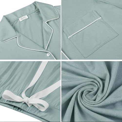 Image of Cherrydew Women's Bamboo Viscose Cooling Long Sleeve Button Up Pajama Set | Buttery-Soft Feel,Naturally Cool Comfort,Breathable Fabric,Lightweight & Flowy Feel