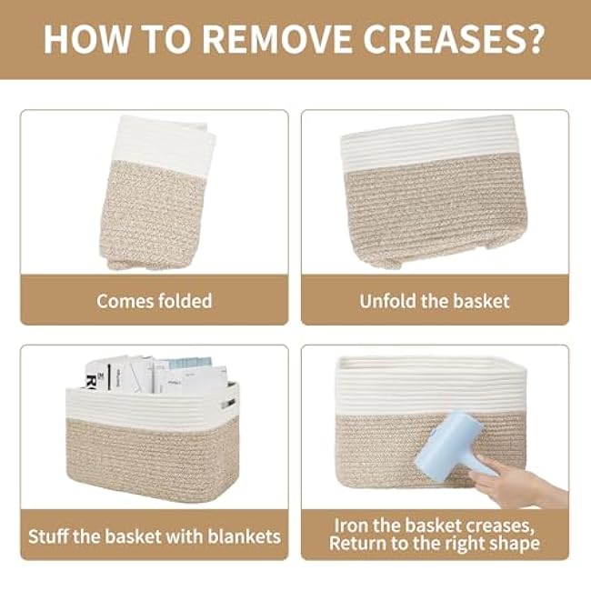 3 Pieces Nursery Blanket Baskets Toy Basket for Living Room Cotton Rope with Handles for Shelves Woven Basket for Organizing