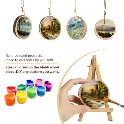 HOTUT 20 Pcs Natural Wood Slices, 5-6cm Unfinished Natural Log Slices for Crafts with 2 Ropes, No Hole Log Wooden Circles with Bark for DIY Wedding Decorations Christmas Ornaments - Image 4