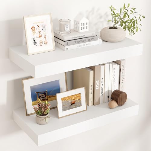 24 Inch Floating Shelves for Wall, 12"D Wood Storage Shelves, White Finish