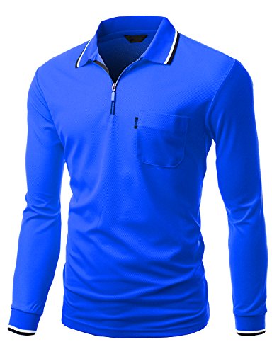 Xpril Men's Basic Style Front Zipper Collar Long Sleeve Polo T-Shirt