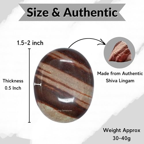 Image of Amazing Gemstone Narmada Shiva Lingam Crystals and Healing Stones - Large Palm Stone Crystals Piedra - Crystal for Good Luck, Positive Energy, Meditation - Unique Stocking Stuffers Gifts for Women