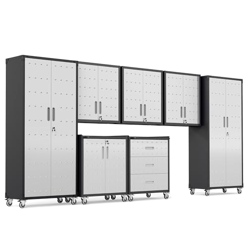 Image of Garage Cabinet System | Heavy Duty Steel All-in-One Modular Garage Cabinet Set for Ultimate Workshop Organization | Easy Assembly Garage Storage Cabinets & Tool Bench