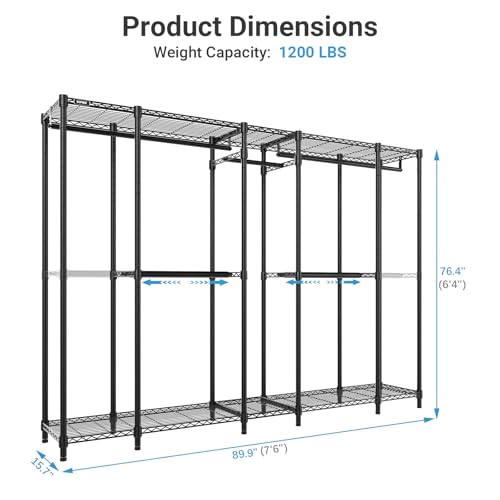 89.8" Vipek V50 Basic Expandable Clothes Rack w/ 5 Hanging Rods & 6 Wire Shelves (Black) - image 6