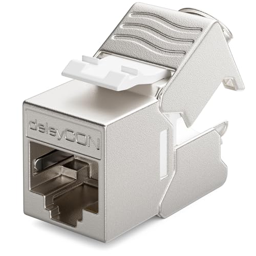deleyCON 1x Modulo Keystone RJ45 Senza Utensili (10 Gbit/s, 500 MHz) LSA Completamente Schermato STP - Presa LAN per Cavi Patch Ethernet CAT8 CAT7 CAT6 CAT5, per Scatola a Muro e Patch Panel