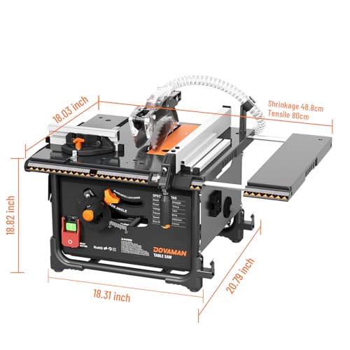 DOVAMAN 15Amp Table Saw, DTS02M 8-1/2 Inch Dustless Portable Table Saw, 98% Dust Collection Rate, 19-3/16\" Max. Extension, 0-45° Bevel Cut for 1-3/4\" to 2-3/8\" Depth, Ideal for Woodworking & More