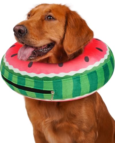 Image of Inflatable Dog Pillow Cone Collar After Surgery, Donut Soft Neck Cone for Golden Retriever & German Shepherd Extra Large Dogs, etc, Recovery E Collar to Stop Licking Watermelon