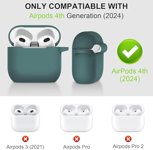 Image of Meyaar for Apple AirPods 4 ​​​​​​​Case Cover with Keychain, Soft Skin Silicone Case Cover, Full Protective Case Cover Compatible with Apple AirPods 4 Case 2024 (Green)