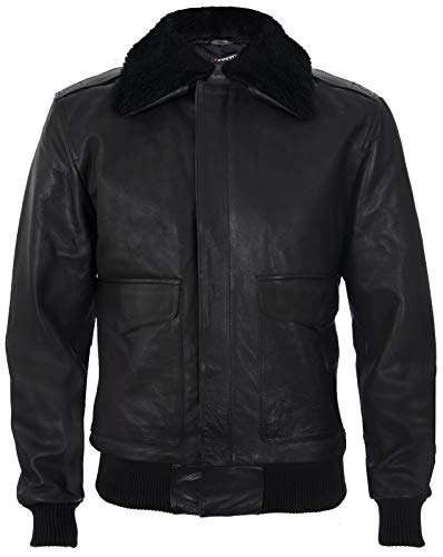Infinity Leather Blouson Aviateur en Cuir Véritable pour L'Aviateur Pilote Noir Air Force A2 USAF XS