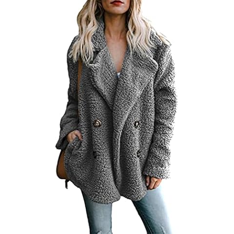 OMZIN Damen Mäntel Casual Coat Fleece Dicke Winter Warme Frauen Lang Winterjacke Faux Für Revers Langarm Jacke Outwear Freizeit Parka Dunkelgrau M Cover
