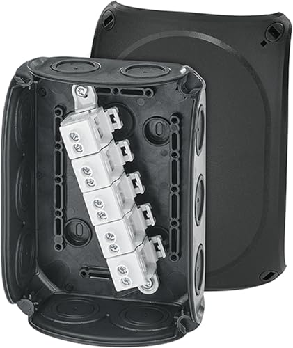 Hensel DK 1010 B - Caja de derivación de cables (2,5-10 mm², 3 fases, 16 mm², 1 fase, 5 pines, con abrazadera IP66), color negro