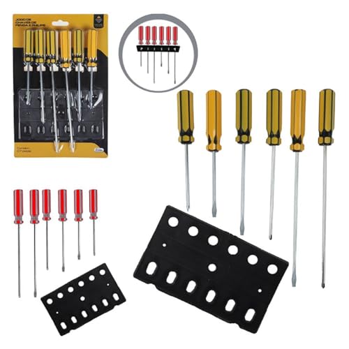 Jogo de Chaves de Fenda/Fenda Cruzada com 6 Peças e Suporte para Chaves, Aço Inoxidável