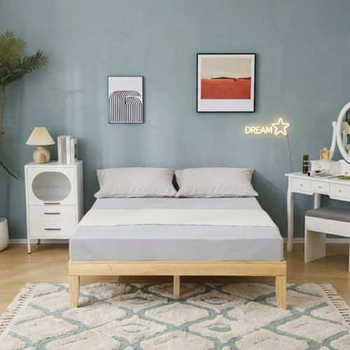 VINGLI 12 Inch Solid Wood Queen Platform Bed with Under Bed Storage, Natural Pine Wood