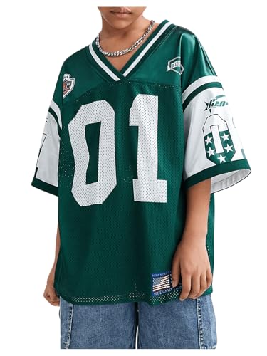 Image of BEAUDRM Girl's Jersey Shirts Leopard Number Print Jersey Shirt Cheetah V Neck Half Sleeve Oversized Tee Tops