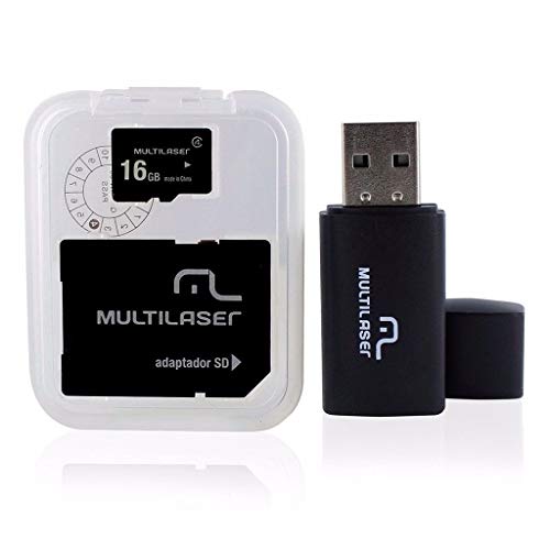 Adaptador 3x1 SD + Pendrive +Cartão De Memória Classe 10 16GB Preto Multilaser - MC112