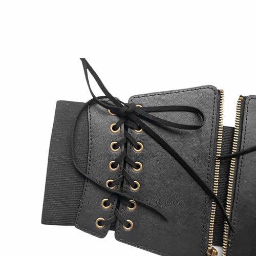 Ebonee Elastic Wide Waist Belt for Women, Black Vintage Lace-up Tied Waist Belt for Costume Dress Cinch Belt Tied Corset for Dresses Halloween（1 Pack）2