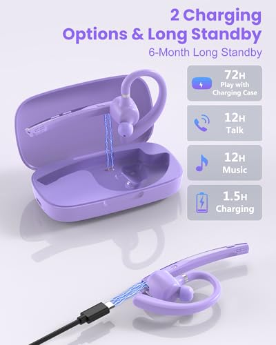 Image of New Bee Bluetooth Headset V5.1 72H Talk Dual Mic with Mute Button for Business, Wireless Hand-Free Bluetooth Earpiece with 500mAh Charging Case for Cell Phone Calls Trucker Driver