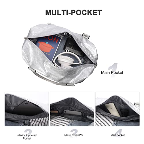 Travel Duffel Bag, Sports Tote Gym Bag, Shoulder Weekender Overnight Bag For Women Waterproof,Silver #TOP3