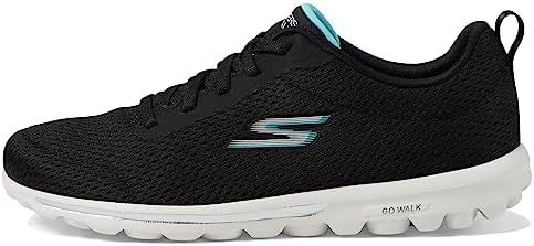 Skechers Women's GO Walk Travel-Fun Journey Sneaker, Black/Aqua, 5 Wide