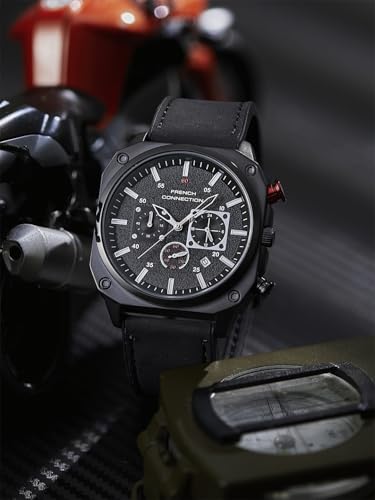 Image of French Connection Chronexis Black Dial Chronograph Watch for Men - FCB19BBL