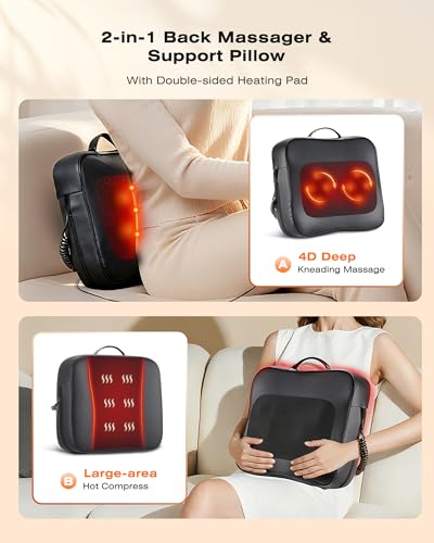 Image of Back Massager for Pain Relief Deep Tissue with Heat - Shiatsu Kneading Back Massage for Chair, Neck Massagers Pad for Lower Back Leg Shoulder, Lumbar Support Pillow for Office Car, Gift for Men Women
