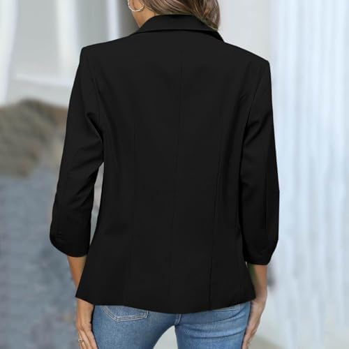 Blazers for Women Business Casual Button Down Blazer Jacket Solid Color Long Sleeve Blazers Fall Fashion Clothes Black - 3