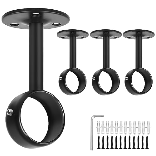 TOKPLNU Ceiling Curtain Rod Brackets, Heavy Duty Rod Holder Black Curtian Rods Hooks Hangers for Wall, Stainless Steel, Ceiling Drapery Rod Bracket for 1 1/4 Inch Drape Poles, 4 Pack
