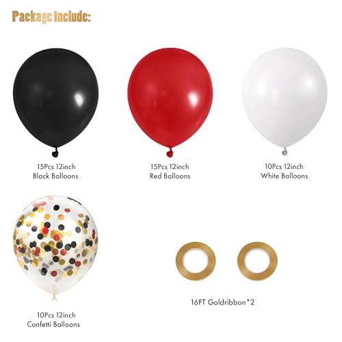 Image of CANREVEL 50pcs 12 Inches Black Red Confetti Balloons Kit, Black Red White Party Balloons with Ribbons for Birthday, Wedding, Baby Shower, Graduation Decorations