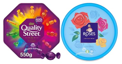 2 x Chocolate Tubs Roses 550g & Quality Street 550g Sharing Tub Suitable For Vegetarian Perfect For Christmas & New Year