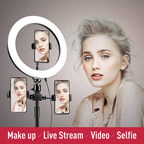 Paulida 10 Zoll LED Ringlicht mit Stativ Handy, Ringleuchte mit 3 Handyhalter & Fernbedienung, 3 Farbe und 10… – Bild 3