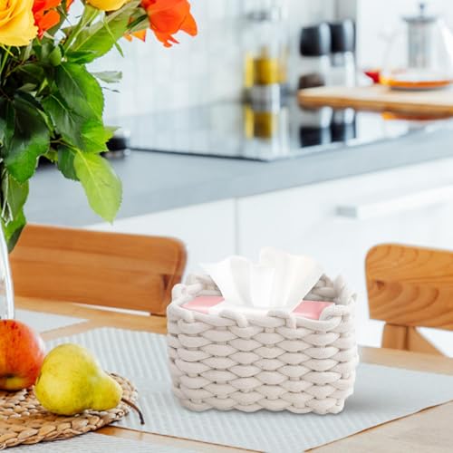 Cesta de almacenamiento de cuerda de algodón rectangular para organizar el escritorio 8