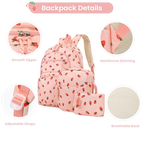 Image of Coquette Strawberry Backpack - Cute Kawaii Backpack Set Aesthetic Daypack Aesthetic Rucksack (B01 Strawberry Pink)