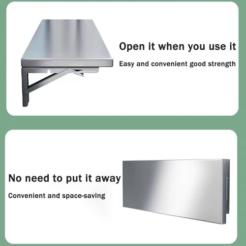 YHDMDQ Mesa Plegable Pared De Acero Inoxidable, Mesa Flotante Plegable, Escritorio De Hojas Abatibles Mesa De Comedor De Montaje En Pared Mesa Bar Colgante(40x20cm/16x8in) - imagen 6
