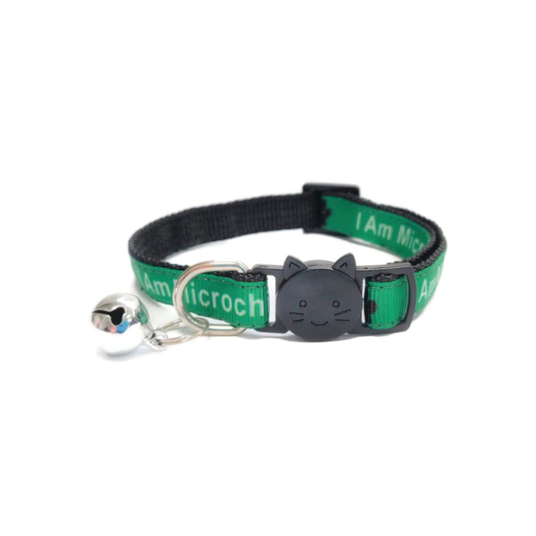 Worded Cat Collars with Bell - Please Do Not Feed Me, I Am Microchipped, 3. Green, I Am Microchipped, Pack of 1