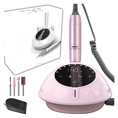 Lima Uñas Electrica, Taladro eléctrico for uñas de 40000RPM, máquina de manicura, pulidor de uñas en Gel acrílico, lijadora, Modo de Pausa, Equipo Profesional for salón de manicura(Pink)