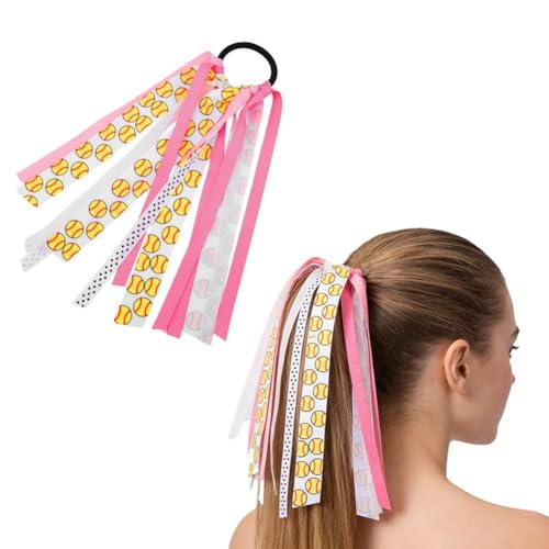 Softball Hair Ties for Women Pink Glitter Hair Accessories for Girls Elastic Ribbon Ponytail Holders Softball Hair Band Cheerleading Scrunchies Streamers Sports Game Day Party Decor for Cheerleader