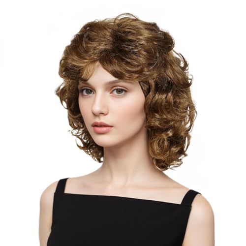 ORAVISTA Light Brown Wigs Human Hair Mixed Synthetic Short Wavy