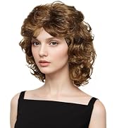 ORAVISTA Synthetic Wigs Short Brown Wavy Curly with Bangs Fluffy Layered Natural Look for Women D...