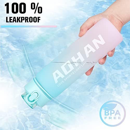 AOHAN Sports Water Bottle 1l, Time Markings and With Straws Bottles, Drinks Bottle with Bottle Brush, Motivational Water Bottles Suitable for Fitness, Outdoor, Camping, Cycling and Family Life