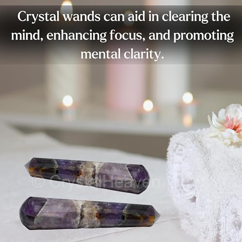 Image of Certified Amethyst Chevron Crystal Wand - Pointed Crystal Wand for Energy Healing, Chakra Balancing, Meditation and Home Decor - Crystals and Healing Stones for Gift