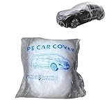 Hugwits 1 PC Disposable Car Cover, 12.5ft x 21.7ft Clear Plastic Car Covers, Anti Dust Rain Garage Cover with Elastic Band, Universal for Most Cars (Large)