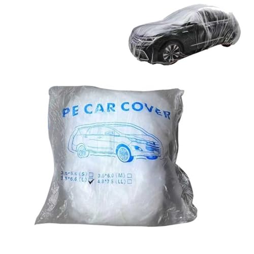Hugwits 1 PC Disposable Car Cover, 12.5ft x 21.7ft Clear Plastic Car Covers, Anti Dust Rain Garage Cover with Elastic Band, Universal for Most Cars (Large)