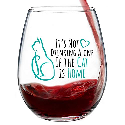 It's Not Drinking Alone if the Cat is Home - Funny Cute Cat Wine Glass, Stemless 15oz. with Gift Box, Cat Mom Wine Glass, Funny Drinking Glasses for Women or Men, Mothers Day Gift, Cat Lovers Present It's Not Drinking Alone if the Cat is Home - Funny Cute Cat Wine Glass, Stemless 15oz. with Gift Box, Cat Mom Wine Glass, Funny Drinking Glasses for Women or Men, Mothers Day Gift, Cat Lovers Present