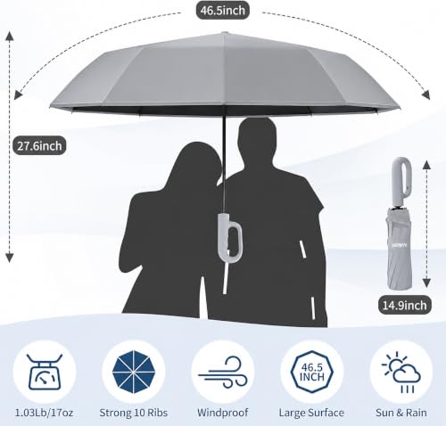 Image of Seniny Windproof Travel Umbrella, Automatic Umbrellas for Rain, Portable & Compact Umbrellas for Backpack, Strong UV for Protection, Folding Small Sun Umbrella for Car, Walking, Coral Pink, 38 inches