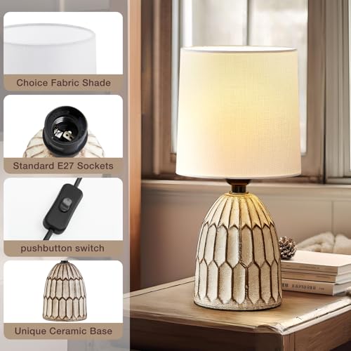 GyroVu Cermaic Table Lamp Set of 2, Boho Table Lamp for Bedside, Small Nightstand lamp with Ceramic Base and Fabric Shade for Bedroom Living Room Decoration - Image 6