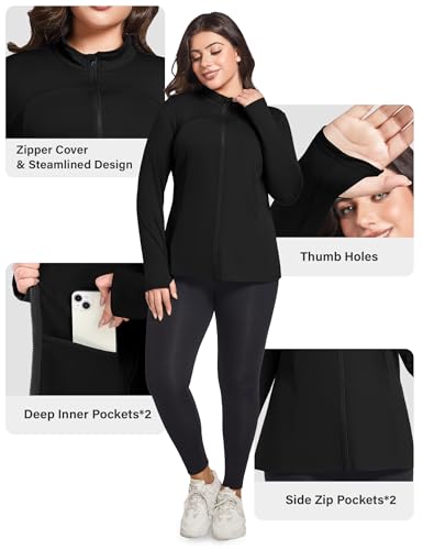 FOREYOND Plus Size Jackets for Women Athletic Workout Running Jacket Full Zip up Lightweight Yoga Tops with Thumb Holes2