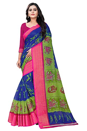 Image of Amazon Brand - Anarva Women's Cotton Silk Blend Saree With Blouse Piece