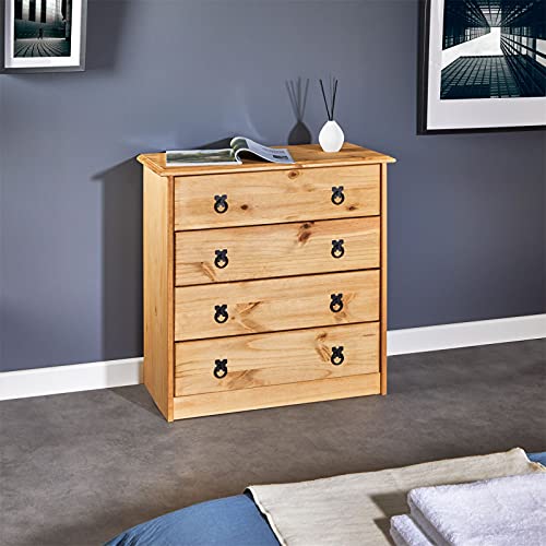 IDIMEX Commode Barrio 4 Grands tiroirs Buffet bahut vaisselier en Bois Style Mexicain, en pin Massif à la Finition teintée et cirée