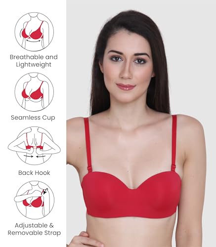 Image of GLAMORAS Women & Girls Demi Cup Bra | Nylon Spandex, Padded, Underwired Bra | Adjustable Detachable Straps, Low Coverage Demi Bra
