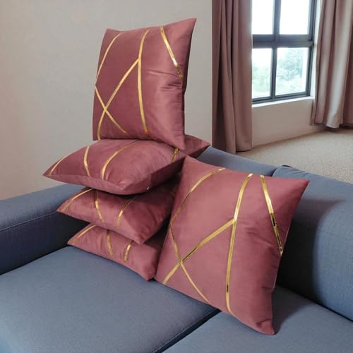 Image of Zikrak Besur Gold Stripe On Velvet|Pack of 5 Cushion Cover|for Home Decoration|Living Room Decor|Hotel Premeuim Qulaity Cushion Cover|Exclusive ON Amazon (Dusty-Pink, 20 X 20 INCH(50 X 50 CM))